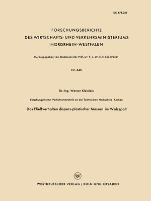 cover image of Das Fließverhalten dispers-plastischer Massen im Walzspalt
